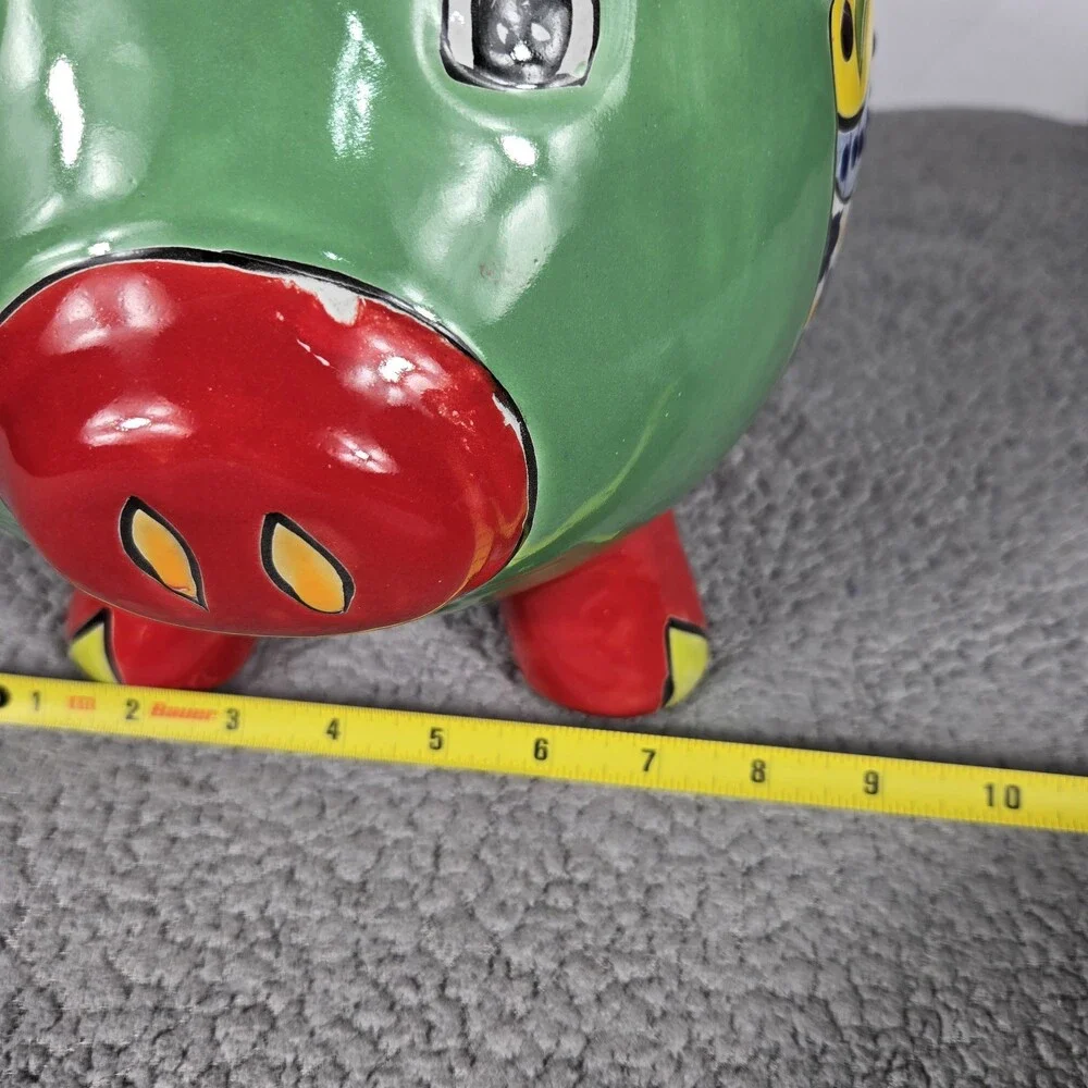 Talavera Piggy Bank Mexican Pottery Art Hand Painted 9.5 x 7.5 X 8 In